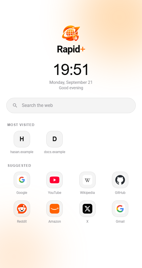 Rapid+ start page, light theme